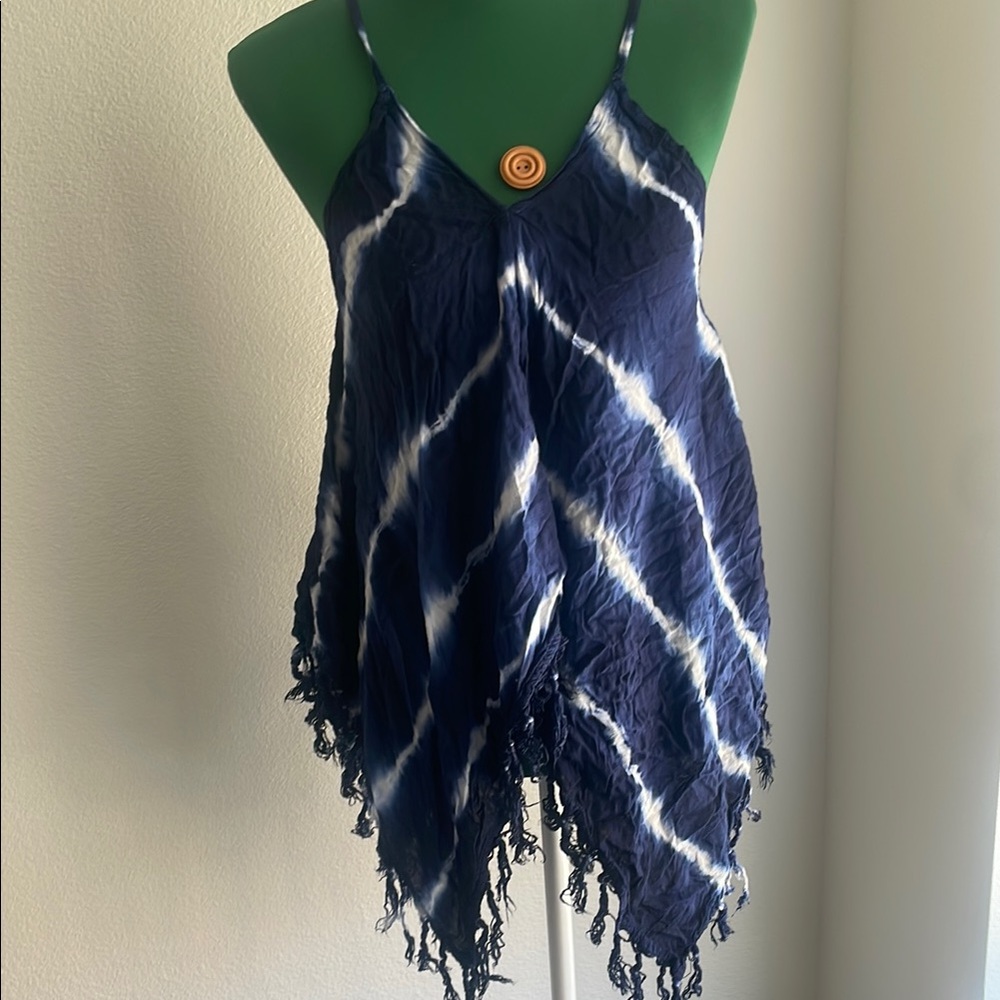 Blue Tie-Dye Fringe Dress